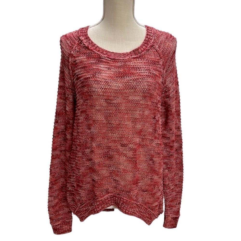 Lauren Conrad Red SpaceDye Pullover Open Knit Sweater High Low Hem Size Medium